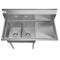 43 in. Two Compartment Stainless Steel Commercial Sink with Drainboard, Bowl Size 12"x 16"x 10