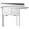 48 in. Two Compartment Stainless Steel Commercial Sink with Drainboard, Bowl Size 15"x 15"x 12
