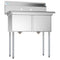 36 in. Two Compartment Stainless Steel Commercial Sink, Bowl Size 15"x 15"x 12