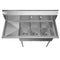 45 in. Three Compartment Stainless Steel Commercial Sink with Drainboard, Bowl Size 10"x 14"x 10