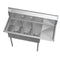 45 in. Three Compartment Stainless Steel Commercial Sink with Drainboard, Bowl Size 10"x 14"x 10