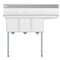 45 in. Three Compartment Stainless Steel Commercial Sink with Drainboard, Bowl Size 10"x 14"x 10