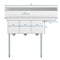 45 in. Three Compartment Stainless Steel Commercial Sink with Drainboard, Bowl Size 10"x 14"x 10