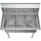 36 in. Three Compartment Stainless Steel Commercial Sink, Bowl Size 10" x 14" x 10"