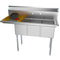 51 in. Three Compartment Stainless Steel Commercial Sink with Drainboard, Bowl Size 12"x 16"x 10