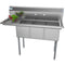 51 in. Three Compartment Stainless Steel Commercial Sink with Drainboard, Bowl Size 12"x 16"x 10