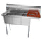 51 in. Three Compartment Stainless Steel Commercial Sink with Drainboard, Bowl Size 12"x 16"x 10