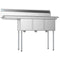 55 in. Three Compartment Stainless Steel Commercial Sink with Drainboard, Bowl Size 12"x 16"x 10
