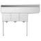 55 in. Three Compartment Stainless Steel Commercial Sink with Drainboard, Bowl Size 12"x 16"x 10