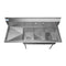 55 in. Three Compartment Stainless Steel Commercial Sink with Drainboard, Bowl Size 12"x 16"x 10
