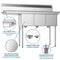 55 in. Three Compartment Stainless Steel Commercial Sink with Drainboard, Bowl Size 12"x 16"x 10
