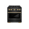 Autograph Edition 30 In. 4.2 Cu. Ft. Paramount Dual Fuel Range With 4 Burner Gas Cooktop And Electric Convection Oven In Black Satin Stainless Steel With Polished Gold Accents
