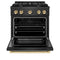 Autograph Edition 30 In. 4.2 Cu. Ft. Paramount Dual Fuel Range With 4 Burner Gas Cooktop And Electric Convection Oven In Black Satin Stainless Steel With Polished Gold Accents
