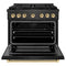 Autograph Edition 36 In. 5.2 Cu. Ft. Paramount Dual Fuel Range With 6 Burner Gas Cooktop And Electric Convection Oven In Black Satin Stainless Steel With Polished Gold Accents