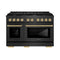 Autograph Edition 48 In. 6.7 Cu. Ft. Paramount Double Oven Dual Fuel Range With 8 Burner Gas Cooktop In Black Satin Stainless Steel And Champagne Bronze Accents