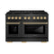 Autograph Edition 48 In. 6.7 Cu. Ft. Paramount Double Oven Dual Fuel Range With 8 Burner Gas Cooktop In Black Satin Stainless Steel And Polished Gold Accents