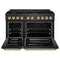 Autograph Edition 48 In. 6.7 Cu. Ft. Paramount Double Oven Dual Fuel Range With 8 Burner Gas Cooktop In Black Satin Stainless Steel And Polished Gold Accents