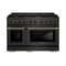 Designer Collection 48 In. 6.7 Cu. Ft. Paramount Double Oven Dual Fuel Range With 8 Burner Gas Cooktop In Black Satin Stainless Steel With Matte Black And Champagne Bronze Accents