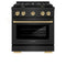 Autograph Edition 30 In. 4.2 Cu. Ft. Paramount Dual Fuel Range With 4 Burner Gas Cooktop And Electric Convection Oven In Black Stainless Steel With Champagne Bronze Accents