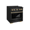 Autograph Edition 30 In. 4.2 Cu. Ft. Paramount Dual Fuel Range With 4 Burner Gas Cooktop And Electric Convection Oven In Black Stainless Steel With Polished Gold Accents