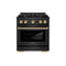 Autograph Edition 30 In. 4.2 Cu. Ft. Paramount Dual Fuel Range With 4 Burner Gas Cooktop And Electric Convection Oven In Black Stainless Steel With Polished Gold Accents