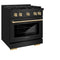 Autograph Edition 30 In. 4.2 Cu. Ft. Paramount Dual Fuel Range With 4 Burner Gas Cooktop And Electric Convection Oven In Black Stainless Steel With Polished Gold Accents