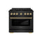 Autograph Edition 36 In. 5.2 Cu. Ft. Paramount Dual Fuel Range With 6 Burner Gas Cooktop And Electric Convection Oven In Black Stainless Steel With Champagne Bronze Accents