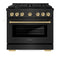 Autograph Edition 36 In. 5.2 Cu. Ft. Paramount Dual Fuel Range With 6 Burner Gas Cooktop And Electric Convection Oven In Black Stainless Steel With Champagne Bronze Accents