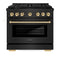 Autograph Edition 36 In. 5.2 Cu. Ft. Paramount Dual Fuel Range With 6 Burner Gas Cooktop And Electric Convection Oven In Black Stainless Steel With Polished Gold Accents