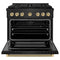 Autograph Edition 36 In. 5.2 Cu. Ft. Paramount Dual Fuel Range With 6 Burner Gas Cooktop And Electric Convection Oven In Black Stainless Steel With Champagne Bronze Helix Handle And Knob Accents