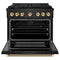 Autograph Edition 36 In. 5.2 Cu. Ft. Paramount Dual Fuel Range With 6 Burner Gas Cooktop And Electric Convection Oven In Black Stainless Steel With Polished Gold Helix Handle And Knob Accents