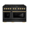 Autograph Edition 48 In. 6.7 Cu. Ft. Paramount Double Oven Dual Fuel Range With 8 Burner Gas Cooktop In Black Stainless Steel And Champagne Bronze Accents