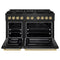 Autograph Edition 48 In. 6.7 Cu. Ft. Paramount Double Oven Dual Fuel Range With 8 Burner Gas Cooktop In Black Stainless Steel And Champagne Bronze Accents