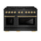 Autograph Edition 48 In. 6.7 Cu. Ft. Paramount Double Oven Dual Fuel Range With 8 Burner Gas Cooktop In Black Stainless Steel And Champagne Bronze Accents