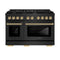 Autograph Edition 48 In. 6.7 Cu. Ft. Paramount Double Oven Dual Fuel Range With 8 Burner Gas Cooktop In Black Stainless Steel And Polished Gold Accents