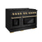 Autograph Edition 48 In. 6.7 Cu. Ft. Paramount Double Oven Dual Fuel Range With 8 Burner Gas Cooktop In Black Stainless Steel And Polished Gold Accents