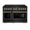 Autograph Edition 48 In. 6.7 Cu. Ft. Paramount Double Oven Dual Fuel Range With 8 Burner Gas Cooktop In Black Stainless Steel And Polished Gold Accents