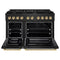 Autograph Edition 48 In. 6.7 Cu. Ft. Paramount Double Oven Dual Fuel Range With 8 Burner Gas Cooktop In Black Stainless Steel And Polished Gold Accents