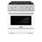 30 In. 4.2 Cu. Ft. Paramount Dual Fuel Range With 4 Burner Gas Cooktop And Electric Convection Oven In Satin Stainless Steel With White Matte Door