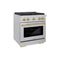 Autograph Edition 30 In. 4.2 Cu. Ft. Paramount Dual Fuel Range With 4 Burner Gas Cooktop And Electric Convection Oven In Satin Stainless Steel With Champagne Bronze Accents