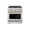 Autograph Edition 30 In. 4.2 Cu. Ft. Paramount Dual Fuel Range With 4 Burner Gas Cooktop And Electric Convection Oven In Satin Stainless Steel With Champagne Bronze Accents
