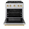 Autograph Edition 30 In. 4.2 Cu. Ft. Paramount Dual Fuel Range With 4 Burner Gas Cooktop And Electric Convection Oven In Satin Stainless Steel With Champagne Bronze Accents