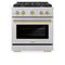 Autograph Edition 30 In. 4.2 Cu. Ft. Paramount Dual Fuel Range With 4 Burner Gas Cooktop And Electric Convection Oven In Satin Stainless Steel With Champagne Bronze Accents