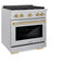 Autograph Edition 30 In. 4.2 Cu. Ft. Paramount Dual Fuel Range With 4 Burner Gas Cooktop And Electric Convection Oven In Satin Stainless Steel With Champagne Bronze Accents