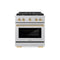 Autograph Edition 30 In. 4.2 Cu. Ft. Paramount Dual Fuel Range With 4 Burner Gas Cooktop And Electric Convection Oven In Satin Stainless Steel With Polished Gold Accents