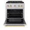 Autograph Edition 30 In. 4.2 Cu. Ft. Paramount Dual Fuel Range With 4 Burner Gas Cooktop And Electric Convection Oven In Satin Stainless Steel With Polished Gold Accents