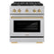 Autograph Edition 30 In. 4.2 Cu. Ft. Paramount Dual Fuel Range With 4 Burner Gas Cooktop And Electric Convection Oven In Satin Stainless Steel With Polished Gold Accents
