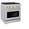 Autograph Edition 30 In. 4.2 Cu. Ft. Paramount Dual Fuel Range With 4 Burner Gas Cooktop And Electric Convection Oven In Satin Stainless Steel With Polished Gold Accents