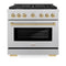 Autograph Edition 36 In. 5.2 Cu. Ft. Paramount Dual Fuel Range With 6 Burner Gas Cooktop And Electric Convection Oven In Satin Stainless Steel With Champagne Bronze Accents