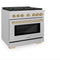 Autograph Edition 36 In. 5.2 Cu. Ft. Paramount Dual Fuel Range With 6 Burner Gas Cooktop And Electric Convection Oven In Satin Stainless Steel With Champagne Bronze Accents